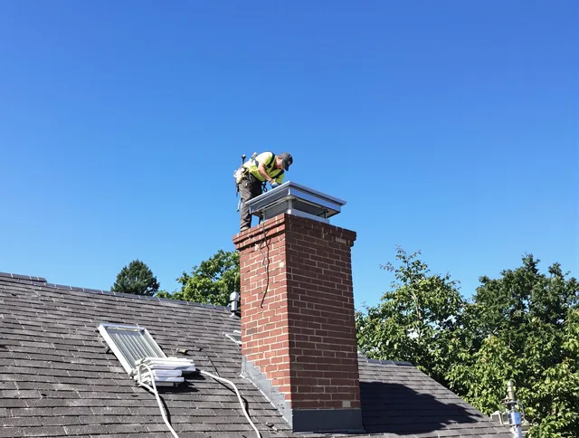 Ontario Chimney Sweep technician measuring a chimney cap in Ontario, CA