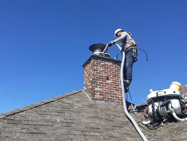 Dedicated Ontario Chimney Sweep team member cleaning a chimney in Ontario, CA