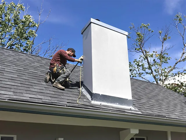 Ontario Chimney Sweep team member finishing chimney construction in Ontario, CA