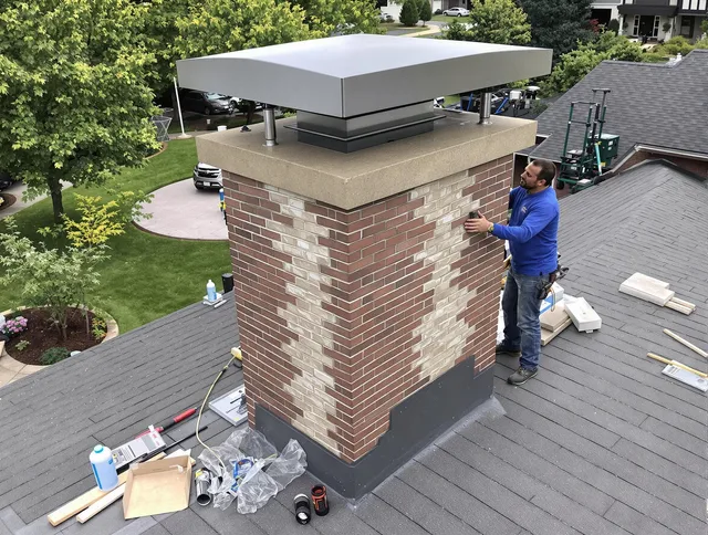 Ontario Chimney Sweep team working on a custom chimney remodel in Ontario, CA