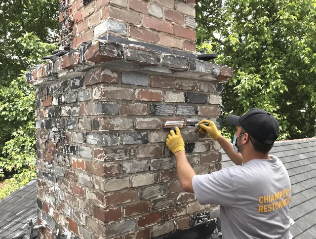 In-progress chimney restoration by Ontario Chimney Sweep in Ontario, CA