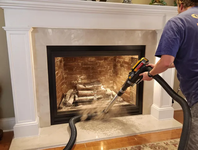 Fireplace cleaning performed by Ontario Chimney Sweep in Ontario, CA