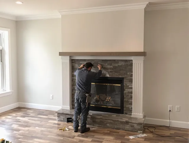 Ontario Chimney Sweep finishing a custom fireplace install in Ontario, CA